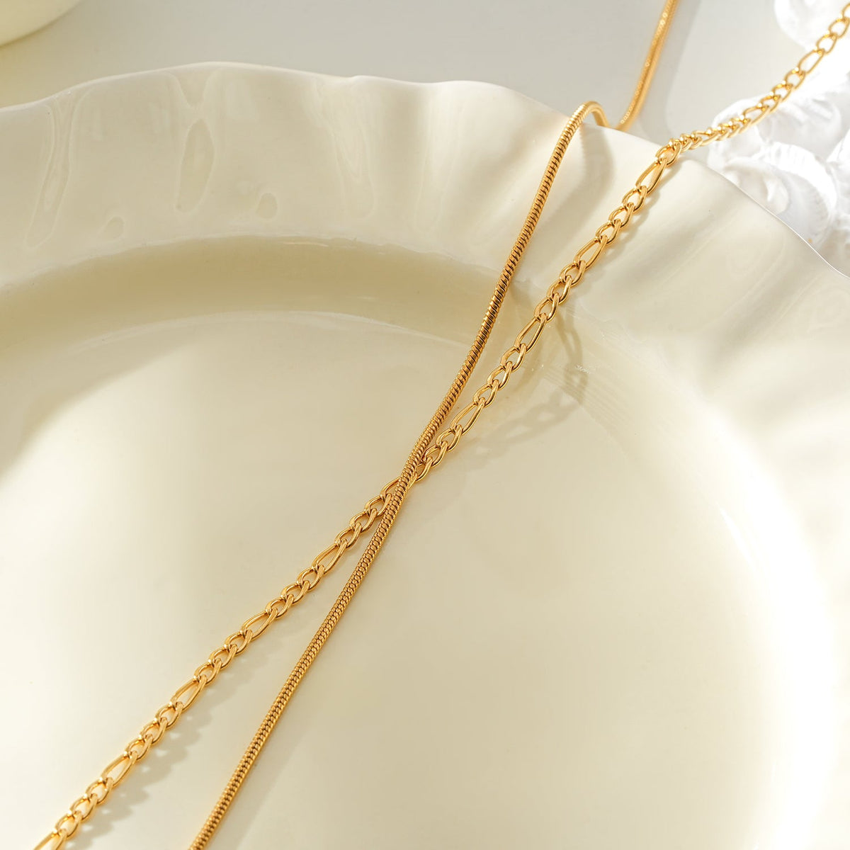AMARA Gold: Dainty 2-Layered Loop & Snake-Texture Chain Necklace-Layer Gold Chain Necklace