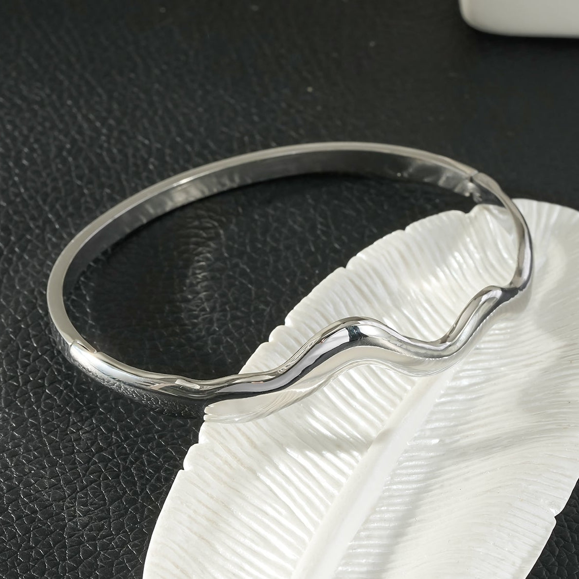 STEFANA Silver (White Gold): Sculptural Avant-Garde Abstract Bracelet