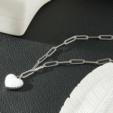 HEART WHITE Silver (White Gold): Paper Clip Chain Anchoring an Enameled White Heart Charm