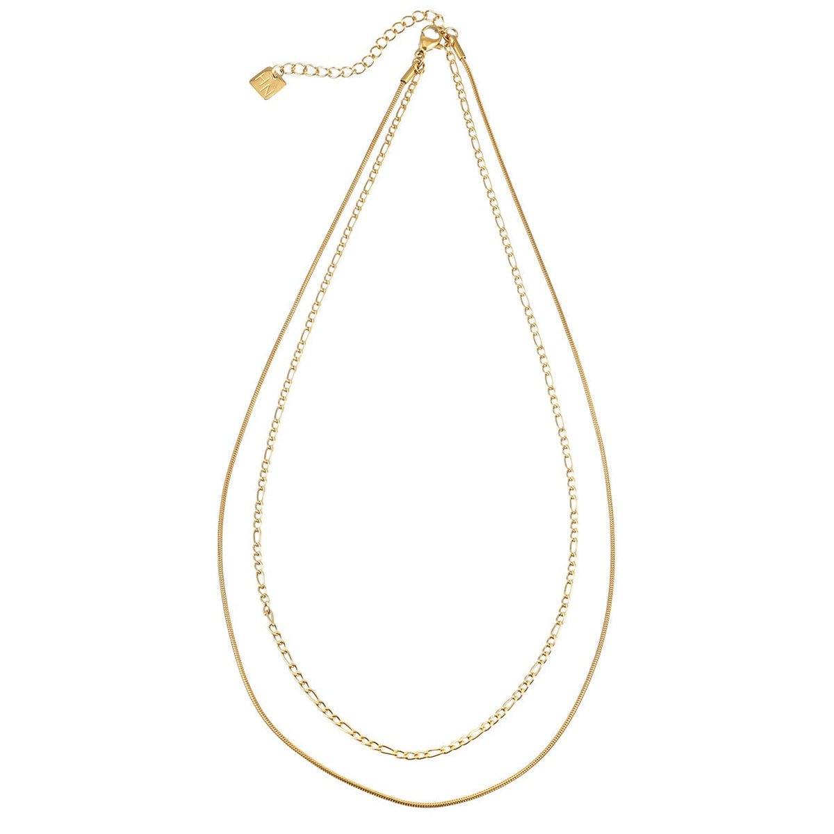 AMARA Gold: Dainty 2-Layered Loop & Snake-Texture Chain Necklace-Layer Gold Chain Necklace