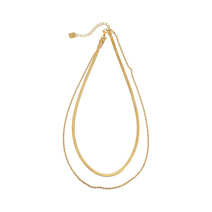 FAWZIA Gold: 2-Layered Flat Snake Chain & Rope Chain Necklace