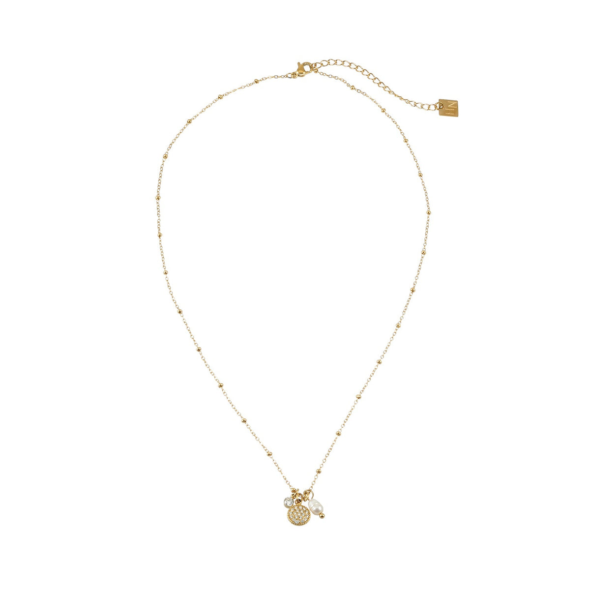 KAAMIL Gold: Retro Art Deco Charms Necklace with a Beaded Chain