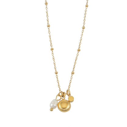KAAMIL Gold: Retro Art Deco Charms Necklace with a Beaded Chain
