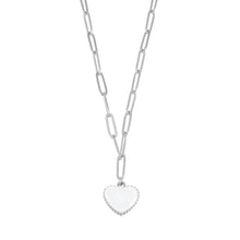 HEART WHITE Silver (White Gold): Paper Clip Chain Anchoring an Enameled White Heart Charm
