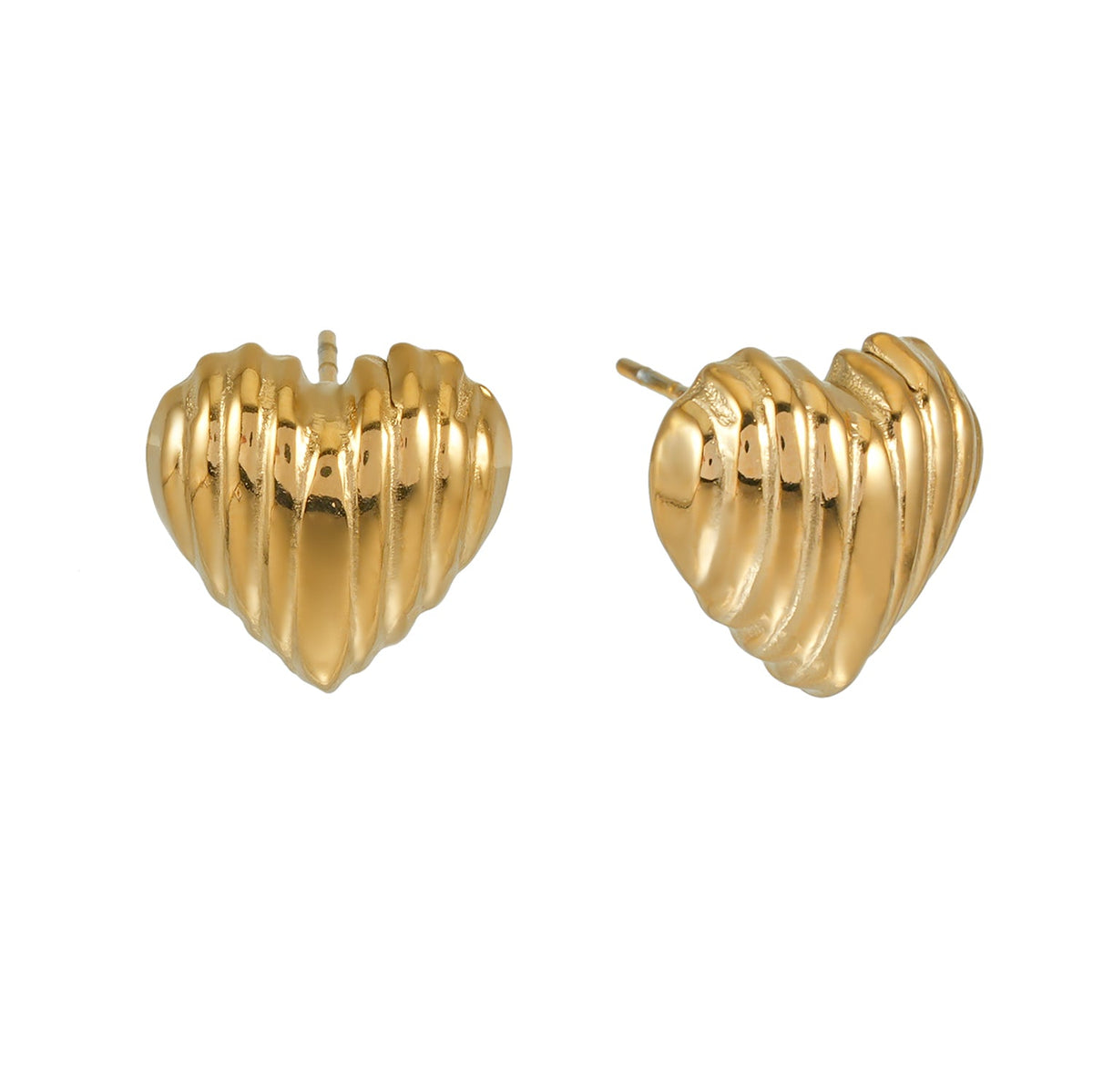 MICINA Gold: Art Deco Textured Heart Shaped Stud Earrings