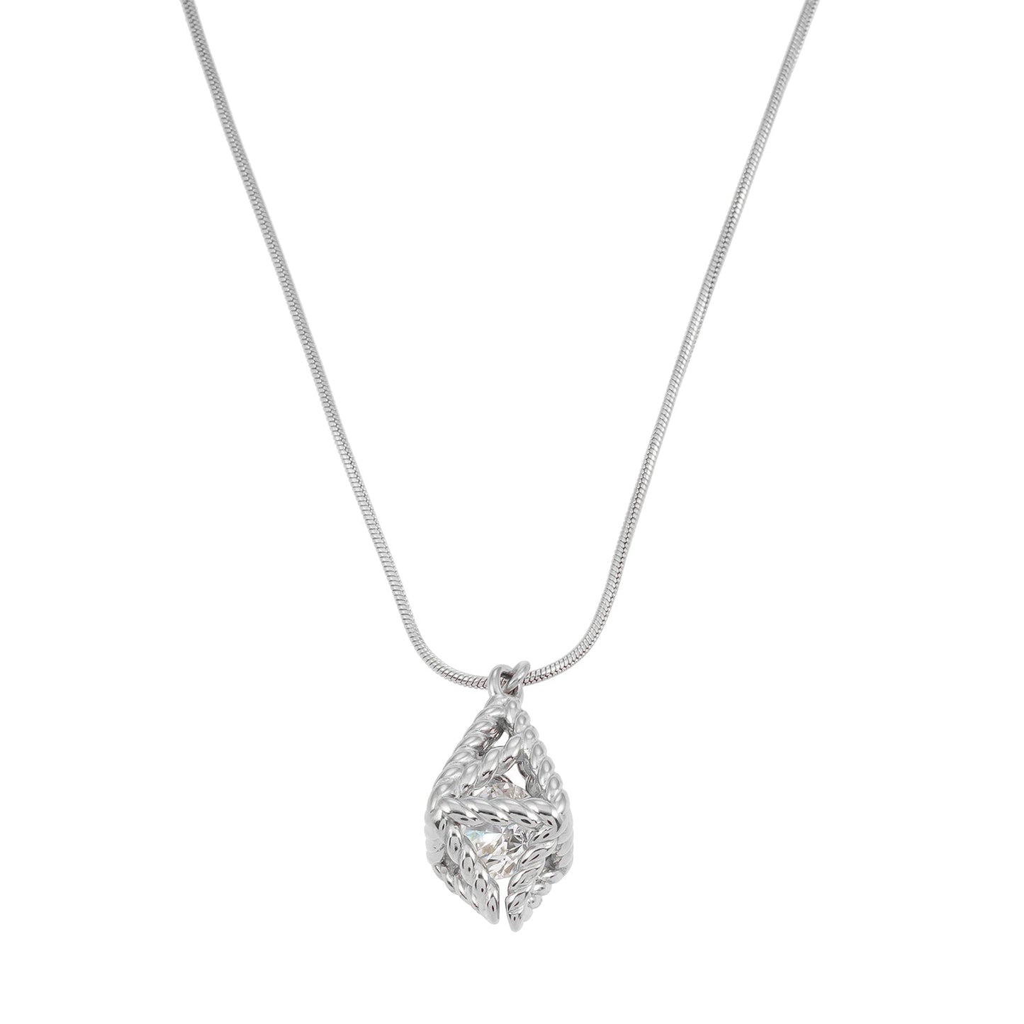 Style KARJAT : Collier chaîne en argent (or blanc) avec pendentif géométrique en zircone en cage