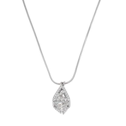 Style KARJAT : Collier chaîne en argent (or blanc) avec pendentif géométrique en zircone en cage