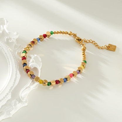 AYANNA Gold: Bracelet with Gold Beads & Hued Crystals