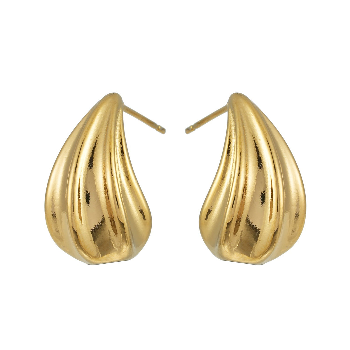 GEESI Gold: Textured Tear-Drop Shape Stud Earrings