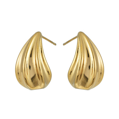 GEESI Gold: Textured Tear-Drop Shape Stud Earrings