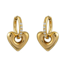 BISHAARA Gold: Zirconia Embedded Heart Charm Hoop Earrings – Forever Love