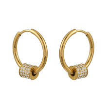 DUNIYA Gold: Mini Hoop Earrings with Barrel Pavé Zirconia Stones Charm – Luxe Modern Style