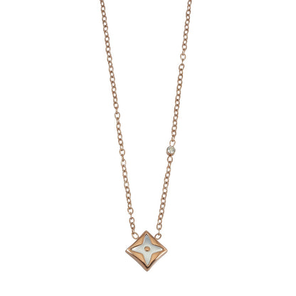 LAVINIA Gold: Square Gold Pendant Necklace with Cut-Away Shell Star and Mini Zirconia Charm