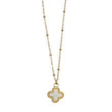 LULLA Gold: Natural Shell Clover Pendant Beaded Chain Necklace