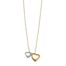 LOLANDA Gold+Silver: Dainty Gold Chain Necklace with Two Abstract Heart Charms in Gold & Silver