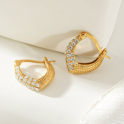 EDMANA Gold: Art Deco Pavé Zirconia Textured Earrings