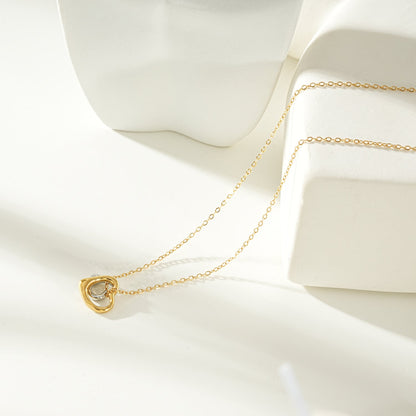 LOLANDA Gold+Silver: Dainty Gold Chain Necklace with Two Abstract Heart Charms in Gold & Silver