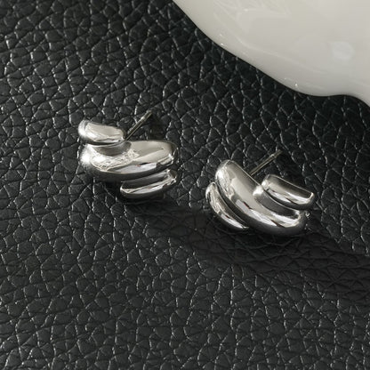 BRIGITTA Silver (White Gold): Contemporary Abstract Shaped Stud Earrings