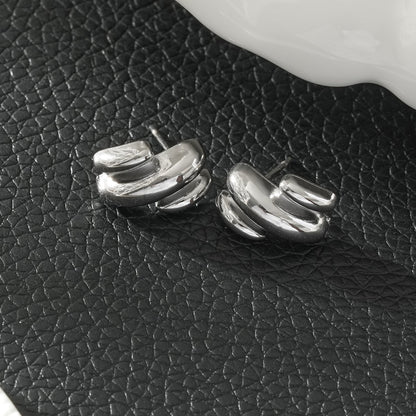BRIGITTA Silver (White Gold): Contemporary Abstract Shaped Stud Earrings