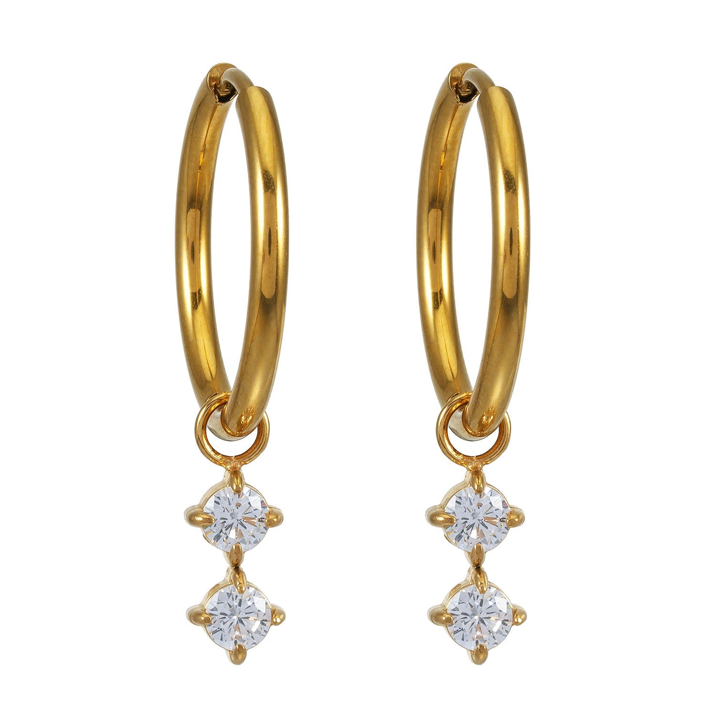 MORTAINA Or : Mini créoles d'inspiration rétro avec charms duo de zircons