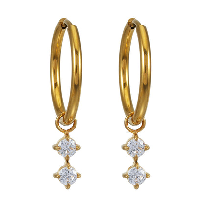 MORTAINA Or : Mini créoles d'inspiration rétro avec charms duo de zircons