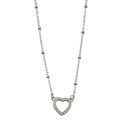 CHERISH Argent (Or blanc) : Chaîne perlée retenant un élégant pendentif cœur pavé