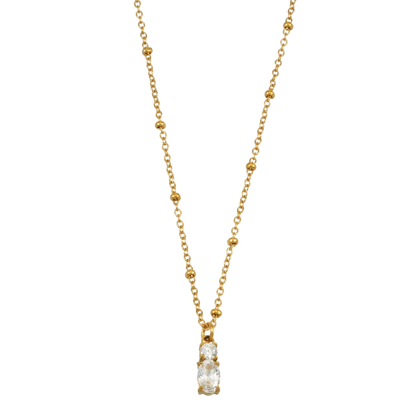 CABBANA Gold : Un ensemble duo de pendentifs breloques en zircone sur un collier chaîne perlée