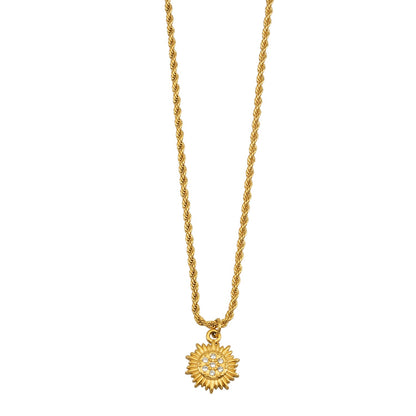 ISA Gold : Collier chaîne en corde avec pendentif soleil radiant en zircone pavé