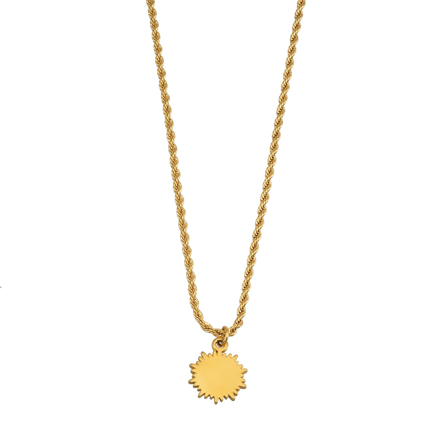 ISA Gold : Collier chaîne en corde avec pendentif soleil radiant en zircone pavé