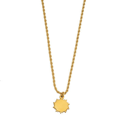 ISA Gold : Collier chaîne en corde avec pendentif soleil radiant en zircone pavé