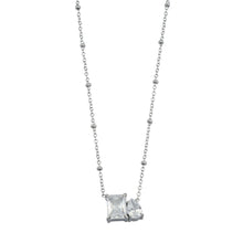 MAFFINA Argent (Or blanc) : Collier délicat en chaîne perlée avec pendentif duo oxyde de zirconium