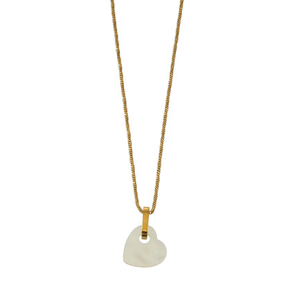 KAO Gold: Mother of Pearl Heart Pendant Necklace with Zirconia Stones