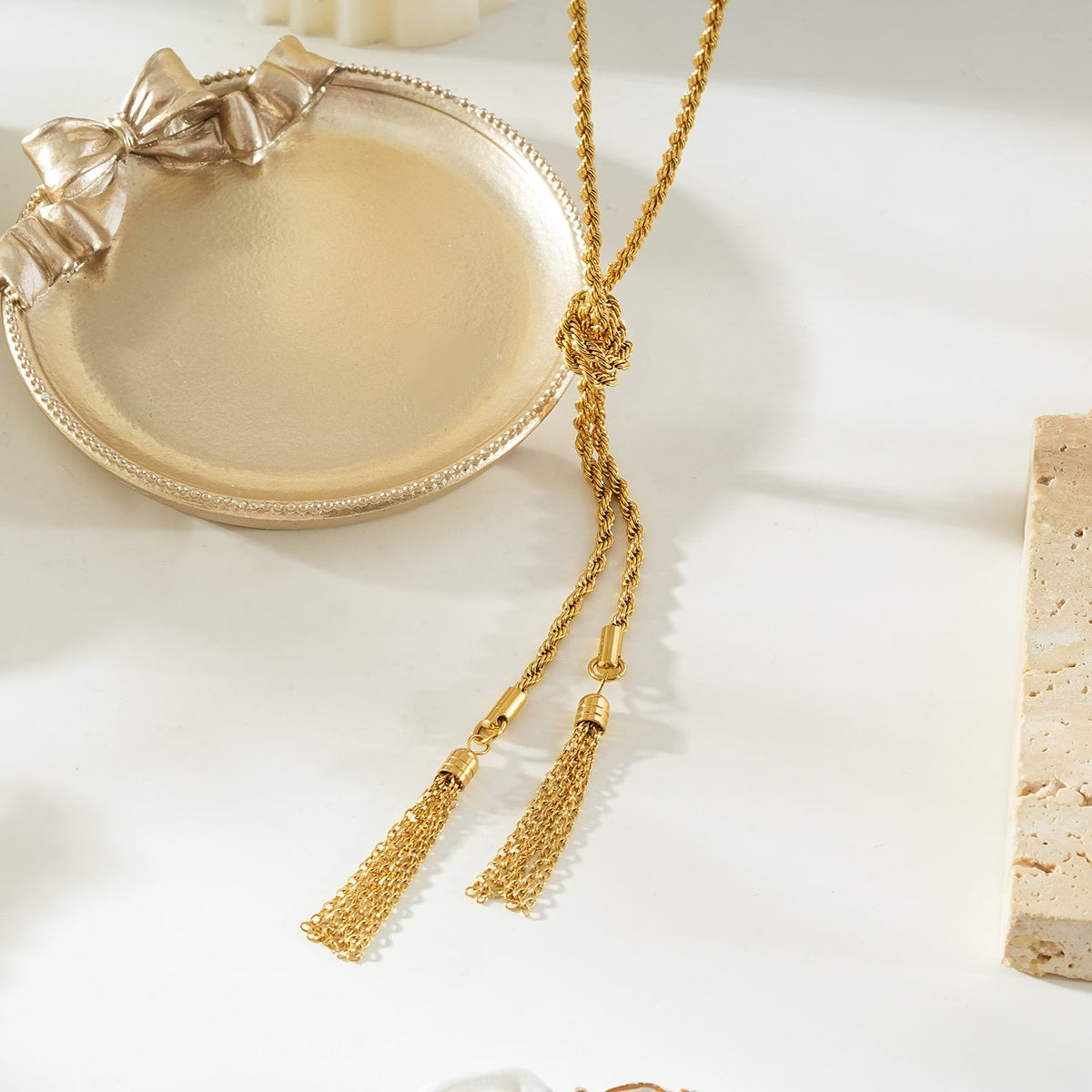 PIO Gold: Rope Chain Tassel Y-Necklace for Women – Adjustable Dainty Lariat Drop Statement Jewelry Perfect for Layering