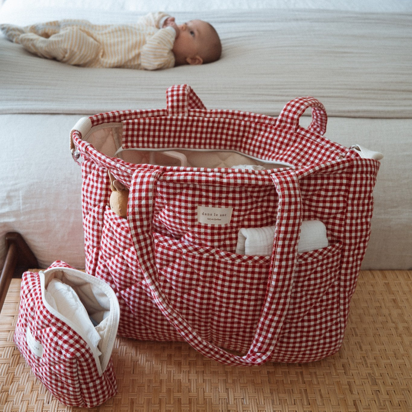 Sac à langer en coton biologique - Collection Vichy