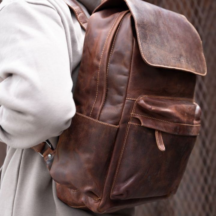 Sac à dos vintage en cuir Greenwood pour ordinateur portable
