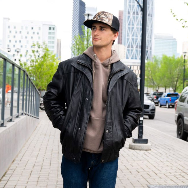 Blouson aviateur en cuir à double col pour homme BOL