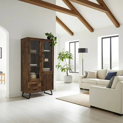 Arezzo mango wood cabinet with glass doors