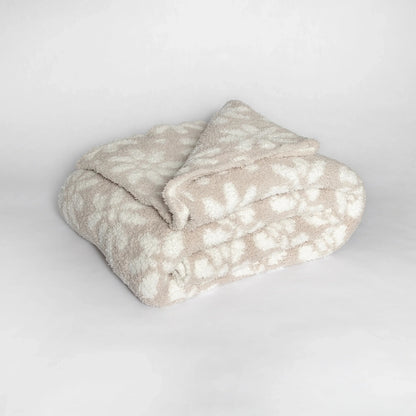 Jeté de lit allongé blanc et beige rougissant à motif marguerite