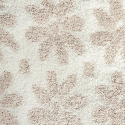 Jeté de lit allongé blanc et beige rougissant à motif marguerite