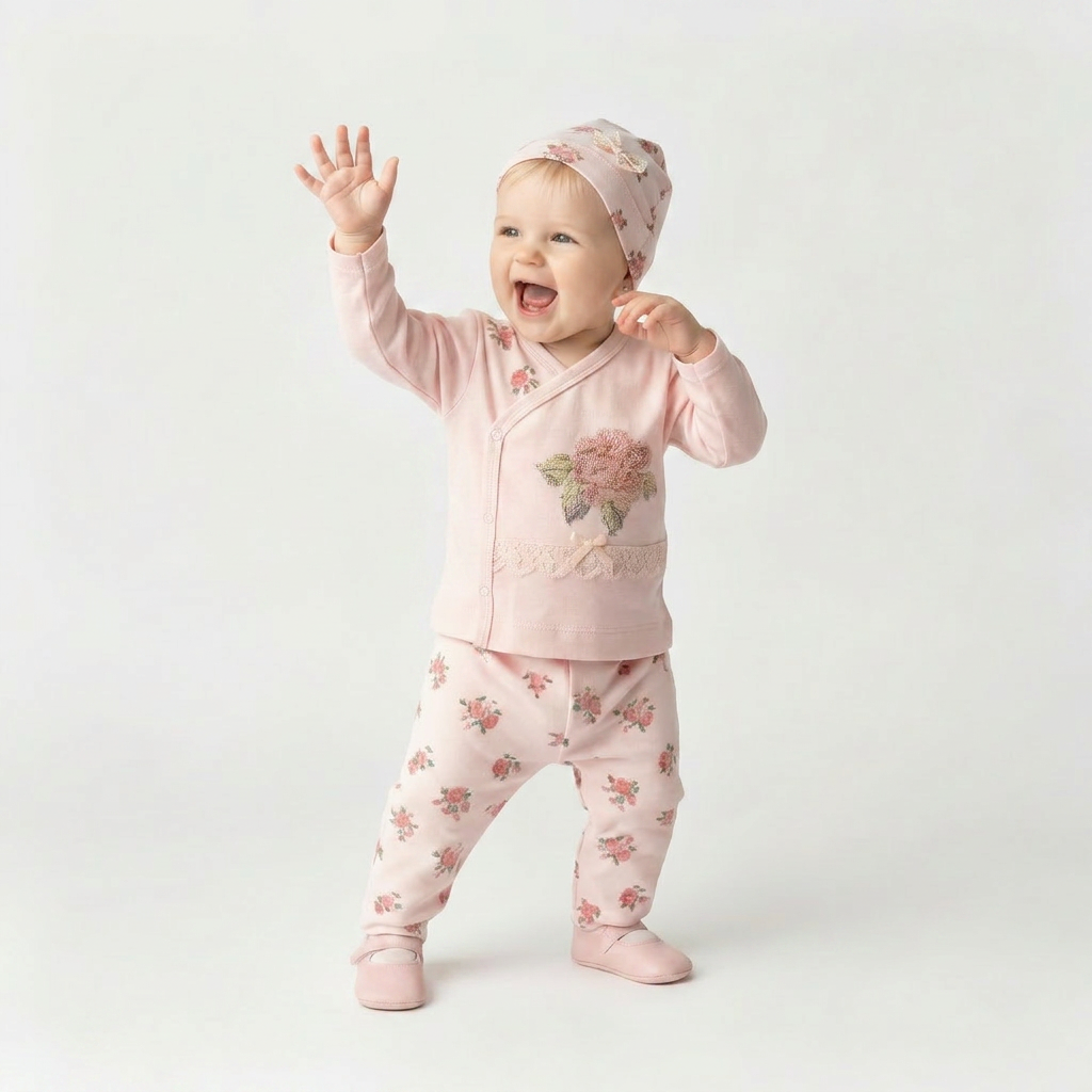 Ensemble 3 pièces nouveau-né Rosy Rose