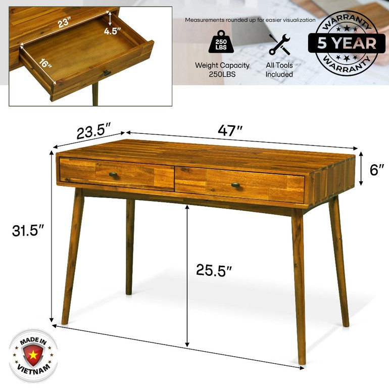 Bureau de travail en bois massif 48" Lagom avec tiroirs