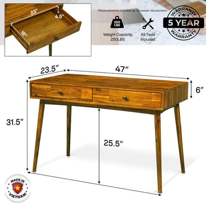 Bureau de travail en bois massif 48" Lagom avec tiroirs
