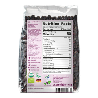 Baies d'aronia biologiques séchées 500 g (17,6 oz)
