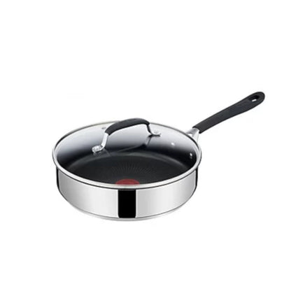 T-FAL E3033344 Jamie Oliver Quick & Easy Stainless Steel 25cm Induction Saute Pan With Glass Lid