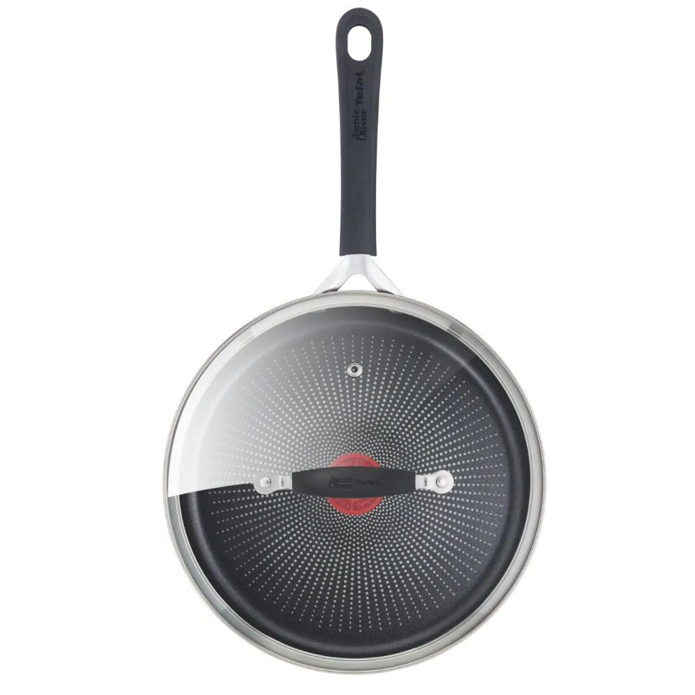 T-FAL E3033344 Jamie Oliver Quick & Easy Stainless Steel 25cm Induction Saute Pan With Glass Lid