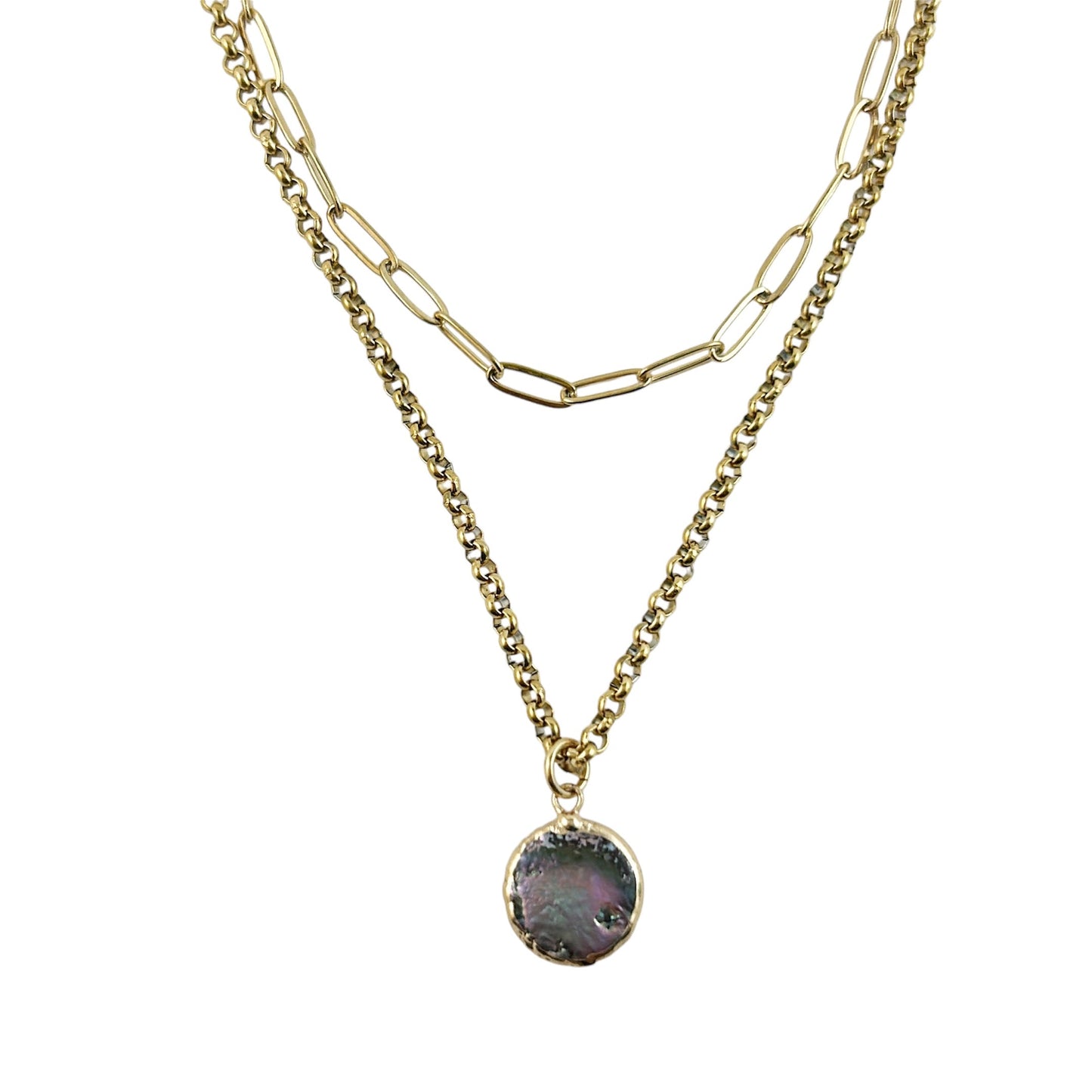 Collier double rang de perles keshi noires