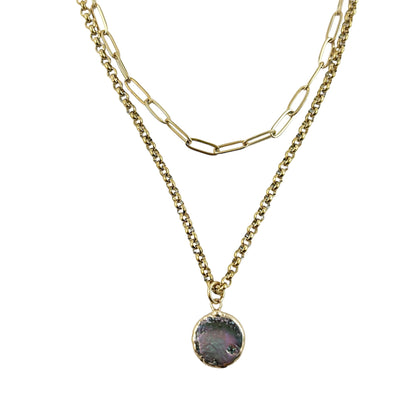 Collier double rang de perles keshi noires
