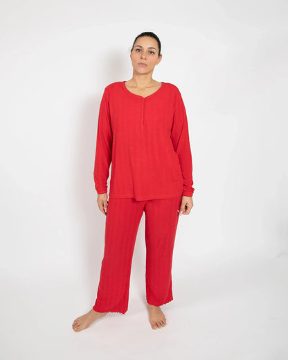 Pyjama long rouge pour femme