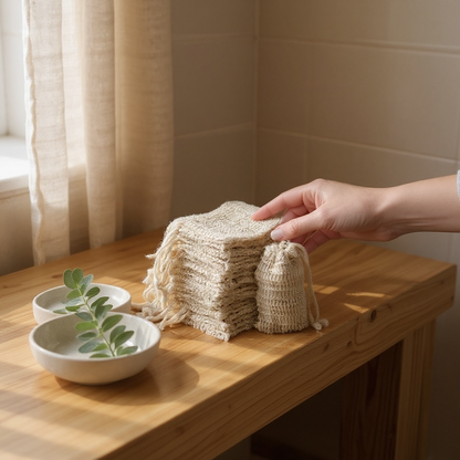 Pochette exfoliante en coton et lin naturels pour savon