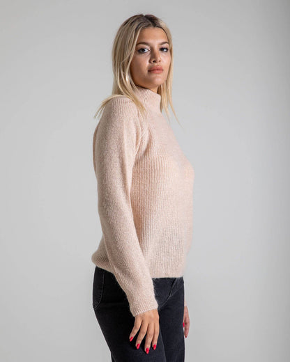 Chandail en mohair à col roulé et manches longues - Beige